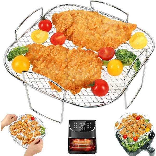 8-tommers firkantet airfryer-rist, dehydrator-rist i rustfritt stål, firkantet airfryer-tilbehør (for Cosori, Instant Vortex, Ninja Foodi-griller, osv