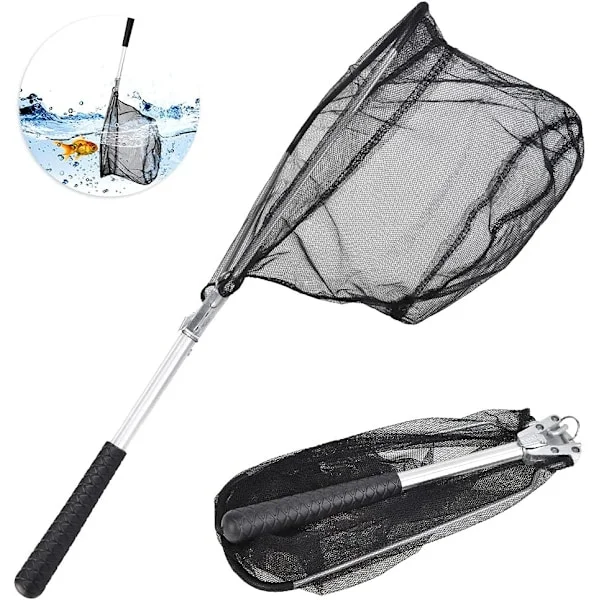 Hopfällbart Fiske Nät Teleskopiskt Rostfritt Hopfällbart Fiske Nät Predator Fiske Nät med Gummifly Triangulärt Fiske Nät 50CM fo