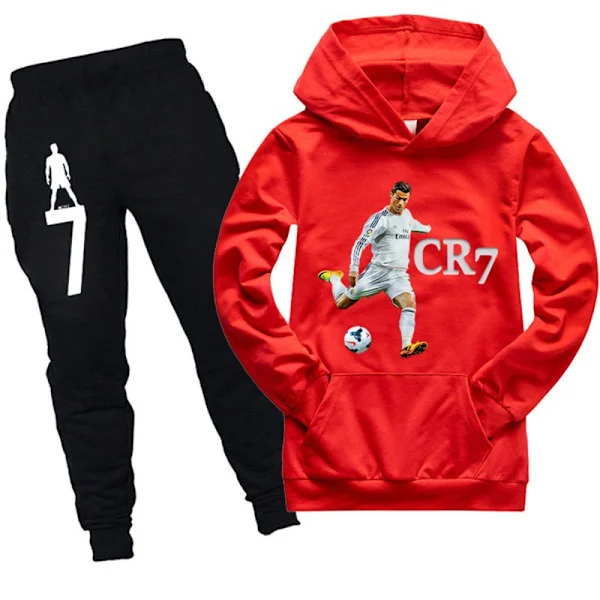 CR7 Ronaldo Trykk Tracksuit Barn Gutter Jenter Hettegenser Sportsklær Rød Rød Rød Rød