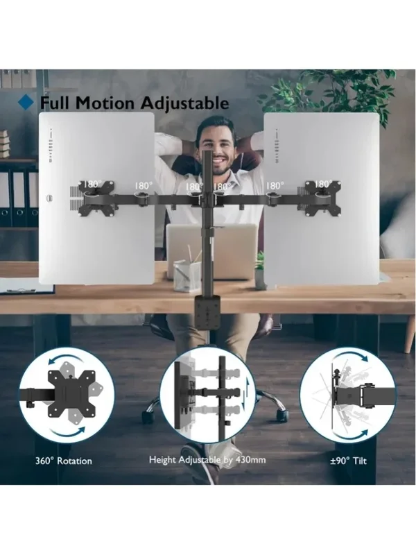 AliExpress - Ergonomischer Doppelmonitor-Arm Tischhalterung für 13 bis 30 Zoll Computerbildschirme, Standard VESA 75x75 /100x100mm Montagemuster, 
