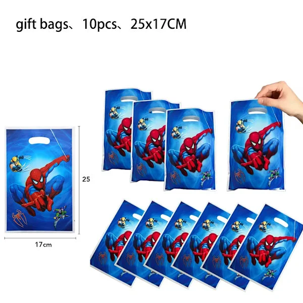 Superhelt Spider-Man Tema Børnefødselsdag Tilbehør Serviet Kop Fødselsdagsfest Dekoration Sæt Gavepose (10 stk)