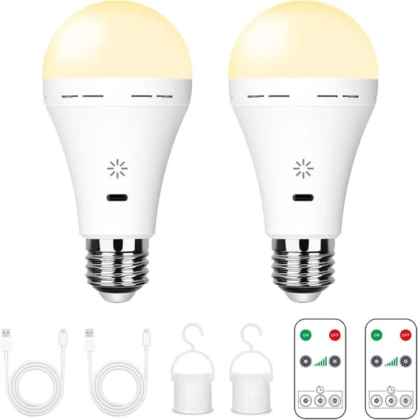 Ladattavat LED-lamput - 7W E27 kaukosäätimellä ja kosketushimmentimellä | Hätävalo retkeilyyn (Lämmin valkoinen) 2 kpl