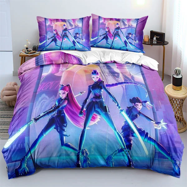Anime Demon Hunter Bedding, Bedroom Decoration for Kids Girls Single Duvet Cover and Pillowcase (135*200cm Three-piece Set) 3-piece set