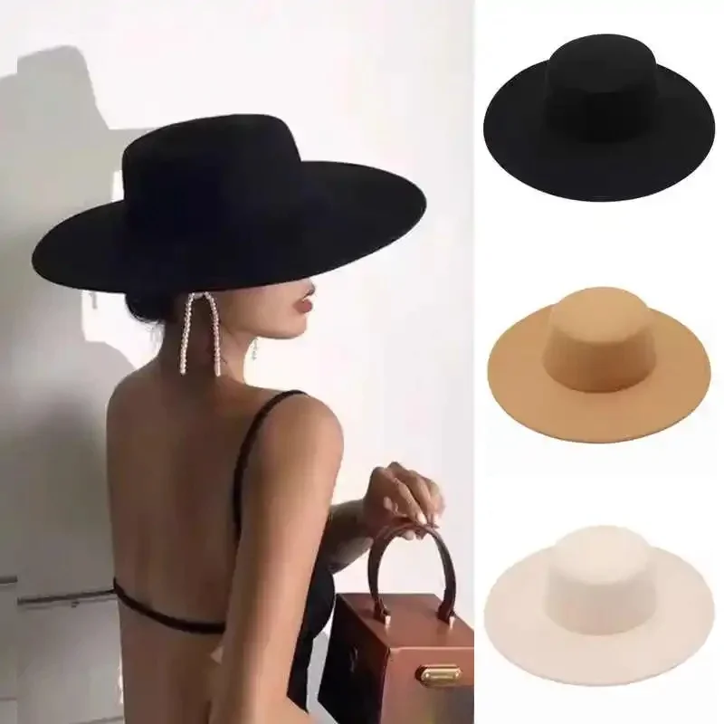 AliExpress - 2025 Flatcap New French Elegant Flat-Top Cap Dame Hat Retro Wide Brim Felt Hat Women