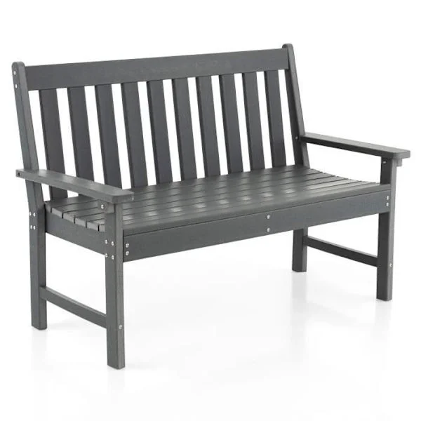 COSTWAY HDPE Trädgårdsbänk med ryggstöd och armstöd, 132x65x91 CM, belastning 320 KG, 2-sits utomhusbänk för park, innergård