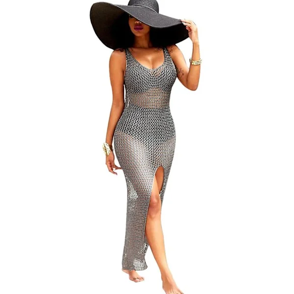 Kvinnors sexiga baddräktsskydd Casual See Through Sheer Long Dresses