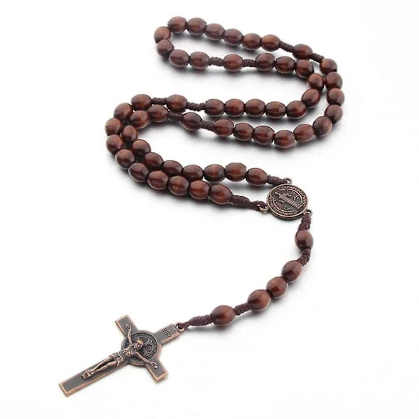 för Kors Religiös Vävning Rosenkrans Katolsk Rosenkrans Kristen Jesus Trähalsband