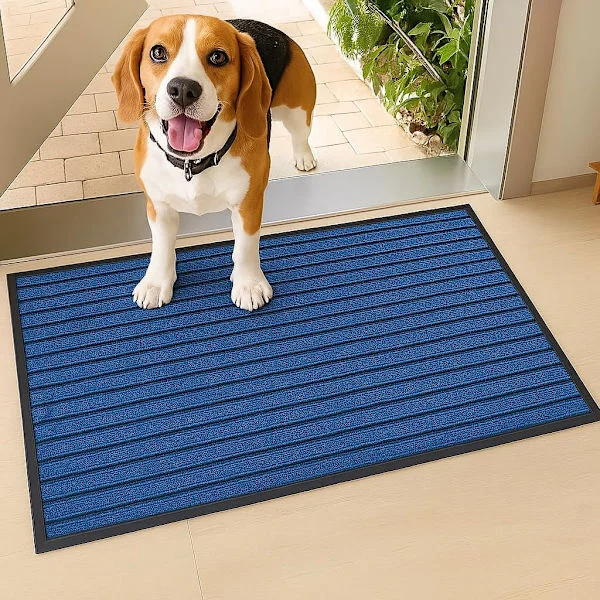 Blue Indoor Outdoor Doormat 40x60 cm Non Slip Water Absorbent Rubber Mat Heavy Duty Floor Mats