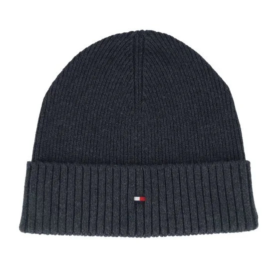 Tommy Hilfiger - Grau cuff Mütze - Th Flag Pima Cotton Beanie Charcoal Gray Cuff, Pima Baumwolle, Grau, One Size