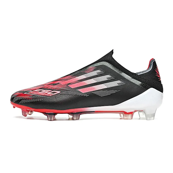 Men's and Women's Elite Laceless Football Boots for Firm Ground, Black Red 45 Black Red