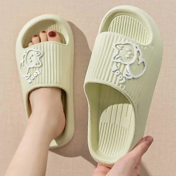 Summer Slippers Bathroom Platform Non-slip Home Bear Cartoon Flip-flops Beach Women's Slippers Sandals Slides Indoor Outdoor 2023 Green Green 42-43 
