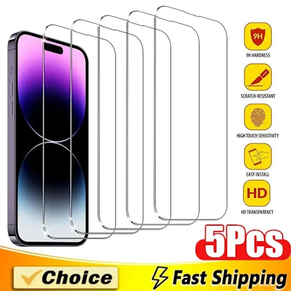 5 stk. Herdet glass for iPhone 15 13 11 12 14 Pro Max Mini skjermbeskytter for iPhone 16 7 8 Plus X XR XS MAX beskyttelsesglass for iPhone 11 5 stk.