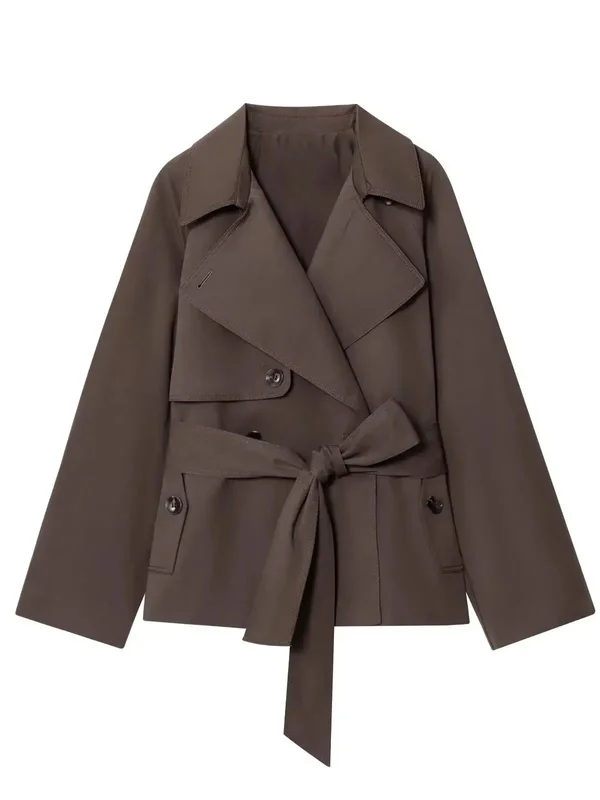 AliExpress - ETJ Herbst 2025, neue Kollektion Damen-Trenchcoat im britischen Stil mit Revers, zweireihig, Maillard-Farbgürtel, lässiger Trenchcoat