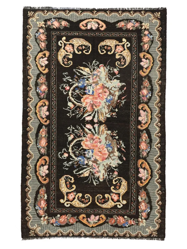 Rose Kelim Moldavia Teppich 174X272 Schwarz/Braun Wolle