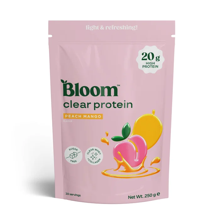 Proteinpulver Bloom Clear Protein Collagen 250 g, Peach Mango - Bodyman.dk