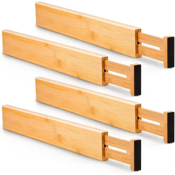Bamboo Kitchen Drawer Dividers Set of 4 Adjustable Spring Loaded Drawer Organizers for Kitchen Bedroom Baby Drawer Office
