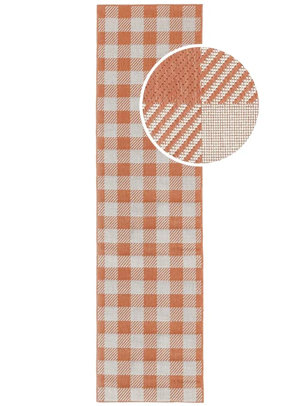 Lavable Alfombra Para Interiores/Exteriores Cuadros Gingham Rojo Óxido/Blanco De Pasillo Pequeño Oeko-Tex