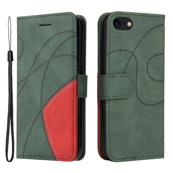 Texturerat läder iPhone SE (2022) / iPhone SE 2020 / iPhone 7 fodral med handledsband - Grön