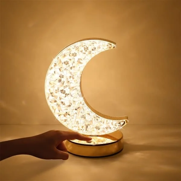 Månelampe, 3 farvetilstande Touch Lunar Lampe, Krystal Bordslampe til børn Flickr værelse Ramadan dekoration