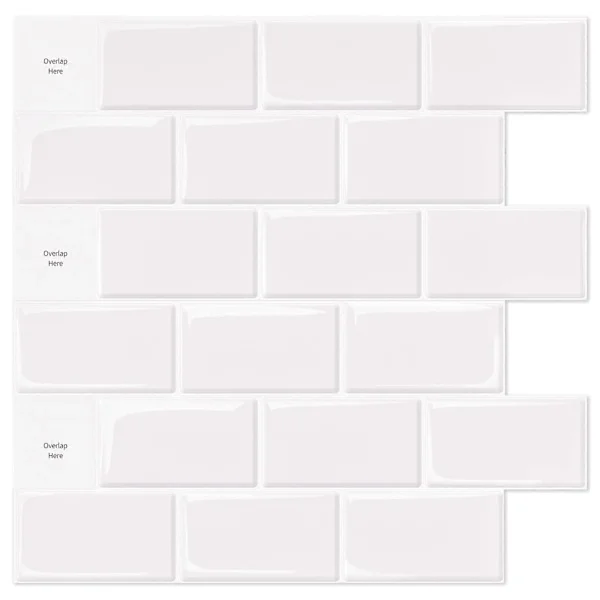 [LCS] Pakke med 10 stk, Hvite Subway Selvklebende Fliser, Selvklebende Bakplate Kjøkken Bad, 3d Murstein Vinyl Selvklebende Papir, 30x30cm
