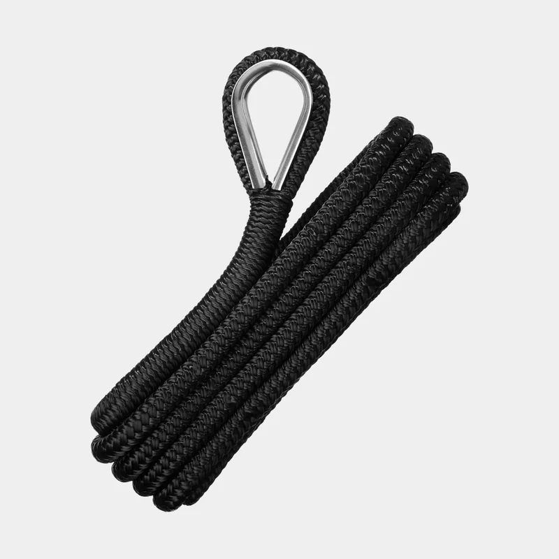 Festmacher / Festmacherleine mit rostfreier Kausche NOCK Långedrag, 16-fach geflochtenes Polyester, Ø10 mm, 2 Meter, schwarz - Boot