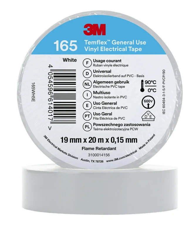 3M Temflex 165 Eltejp 20m x 19mm Vit, Maskintillbehör & förbrukning