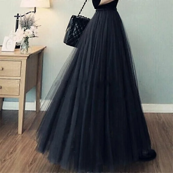 [RM] Black Mesh Skirt Mid-length Women's Cute High-waisted A-line Skirt Tulle Skirt Mid-length Skirt
