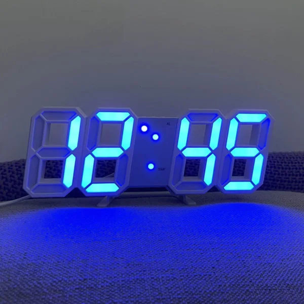 3D LED Digital Klocka Vägg Deko Lysande Nattläge Justerbar Elektronisk Bordsur Väggklocka Dekoration Vardagsrum LED Klocka [L]