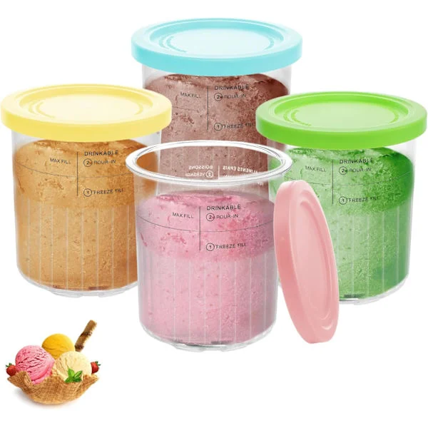 Beholdere for Ninja Creamy Deluxe - 4 stk. beholdere for Ninja Creamy Deluxe NC501EU NC500, iskrembokser med lekkasjesikre lokk, BPA-fri