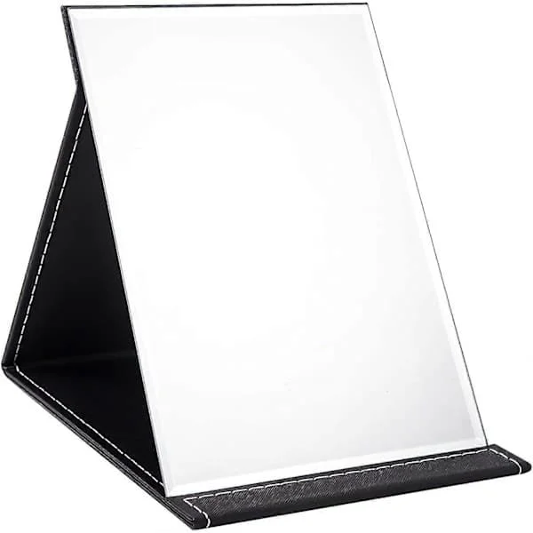 Portable Folding Mirror, Super HD Compact Makeup Mirror, Black PU Leather Travel Mirror, Freestanding Makeup Mirrors Black 25x18cm Black 25x18cm