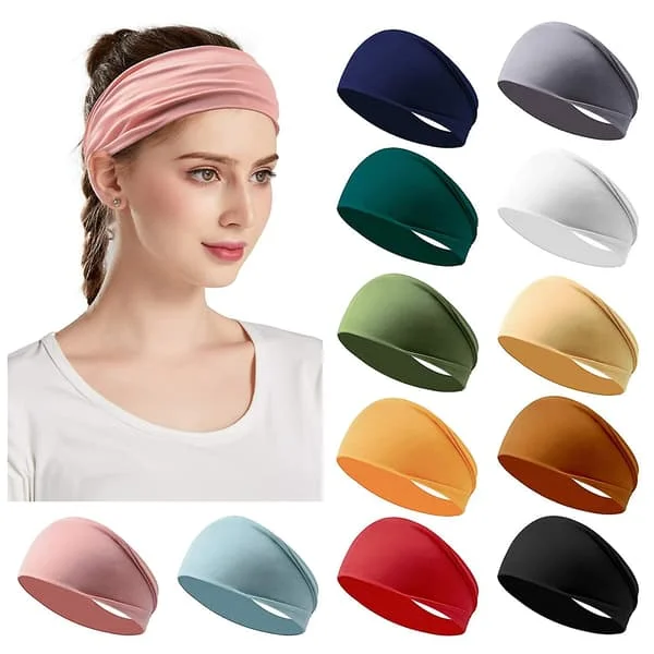 12-pack Damhårband Elastiska Hårband Träning Löpning Turban Hårinpackning Halkfri Svett Yoga Hårinpackning För Flickor