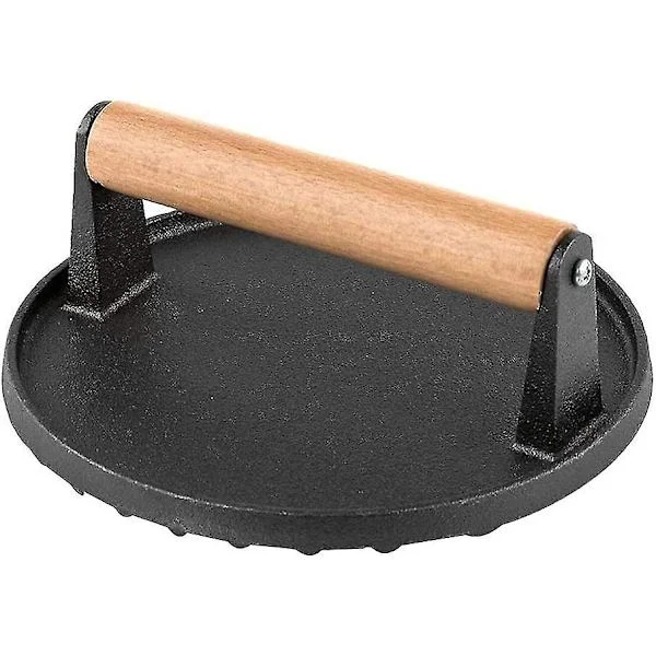 Burger Smasher Non-stick Burger Presse Kødpresse Støbejern Bacon Presse Steak Kødgrill Vægt Heavy Duty Bbq Værktøj Med Træhåndtag Bbq Tilbehør