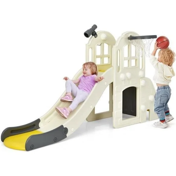 COSTWAY rutschkana för barn 6 i 1 - 140 CM rutschkana, 3-8 år gammal rutschkana inomhus och utomhus Gul