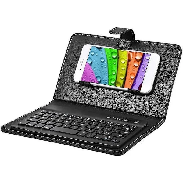 Trådlöst Bluetooth-tangentbord för telefon Mini bärbart Bluetooth-tangentbord med ett skyddande fodral Vikbart tangentbord (Svart)