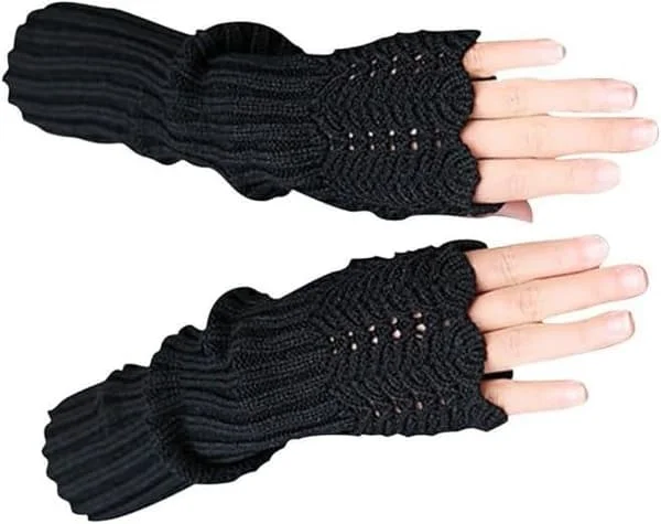 2 par Armvarmere Fingerløse Handsker til Kvinder, Vinter Varme Tommelfingerhuller Handsker Strikkede Armærmer, Lange Fingerløse Handsker