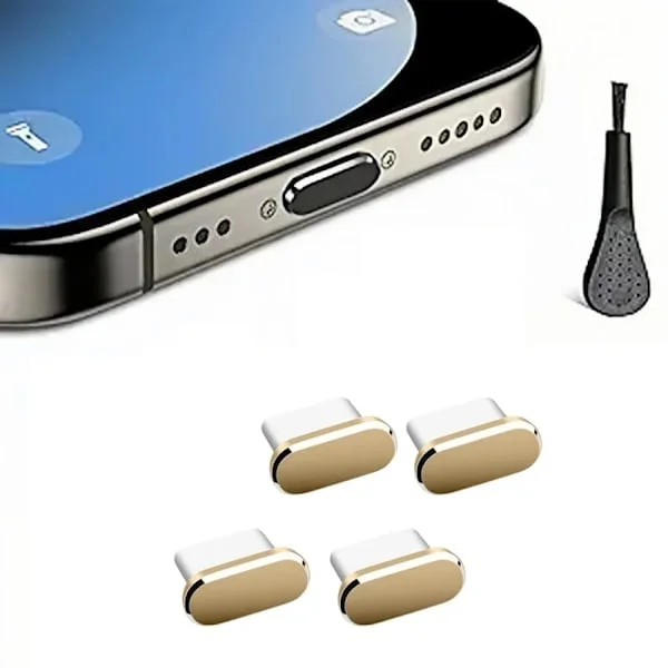 4st USB C Dammskydd med Rengöringsborste Anti-Damm USB-C Plugg Laddningsport Skyddsfodral För iPhone Samsung Alla Smartphones Guld Guld Guld