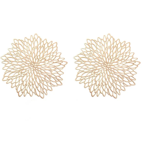 Guld PVC Bordstabletter Set om 4 Runda Blomstermönstrade Bordstabletter Tvättbara Värmebeständiga Bordstabletter för Modernt Kök Mat
