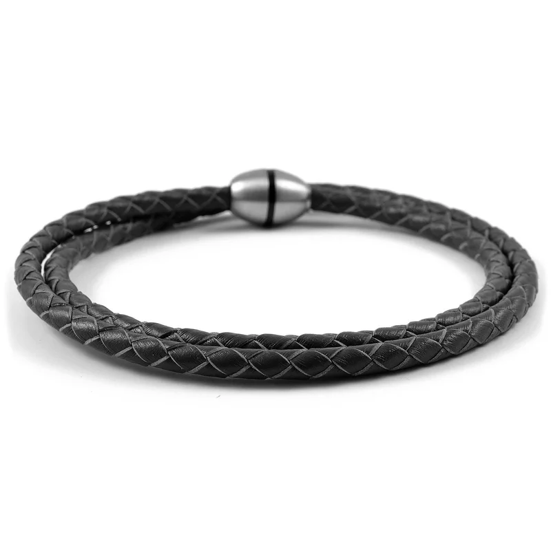 Black Bolo Twisted Leather Bracelet for Men - Leather bracelets
