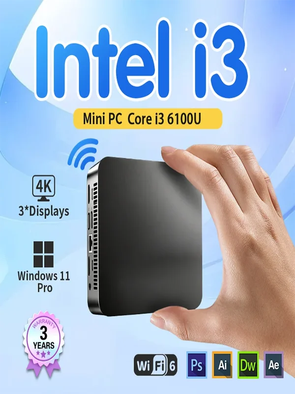 AliExpress - Mini PC Windows 11 Pro Intel Core i3 6100U 16 Go de RAM 512 Go SSD 4K HD type C Mini PC ordinateur de bureau Wifi 6