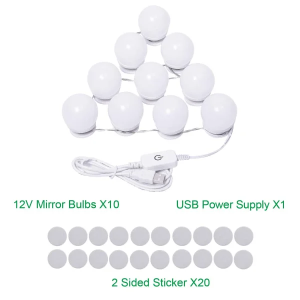 Ljus spegel smink spegel, 3 färgtemperatur ljus smink spegel med 10 dimbara lysdioder, touch control smink spegel (endast glödlampa)-WELLNGS