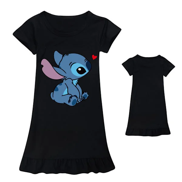 Barnepiger Tegneserie Stitch Natkjole Kortærmet Natkjole Pyjamas Kjole Sort Sort Sort