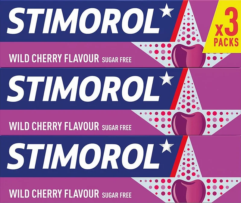 3 for 2 - Stimorol Tyggegummi Wild Cherry 3 x 42 g, Helse & Madvarer, Snacks, Tyggegummi