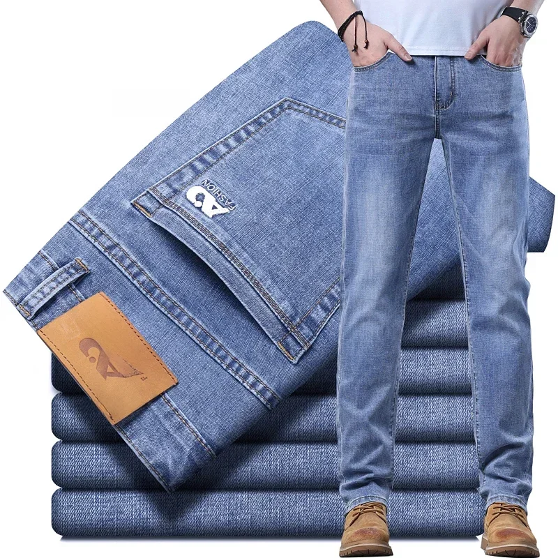 AliExpress - Frühlings-Herren-Jeans in Hellblau, schmal, stilvoll, lässig, Stretch-Stoff, Denim-Hose, klassische Hose, Rauchgrau