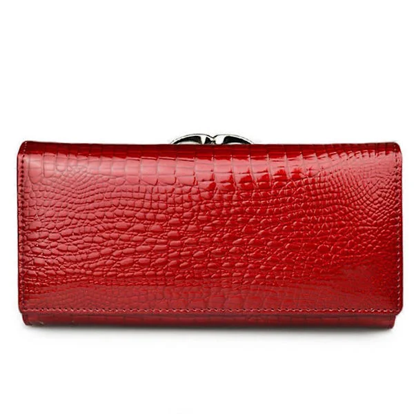 Mote Lær Dame Lommebøker Lang Dame Lommebok Clutch Pengepung Lommebøker Rød