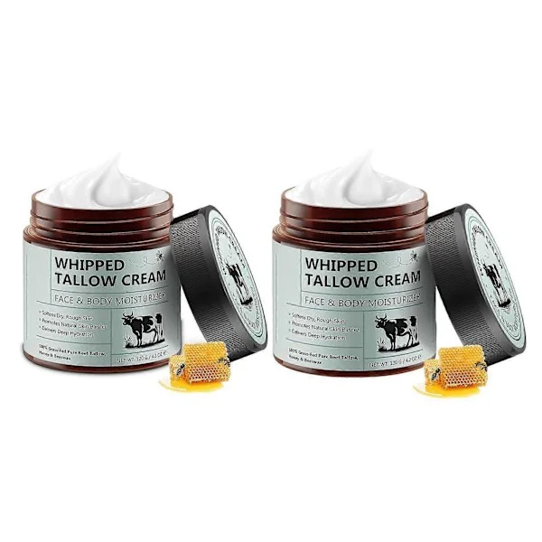 Whipped Tallow Cream for Face and Body, Grass-Fed Beef Tallow Balm Anti-Aging Skincare - 120g (2pcs)