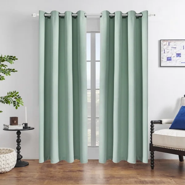 Set med 2 mörkläggningsgardiner - Värmeisolerande gardiner - Mörkläggningsgardiner med öljetter - Fönstergardiner, 132 x 183 cm, Sommargrön - Grön