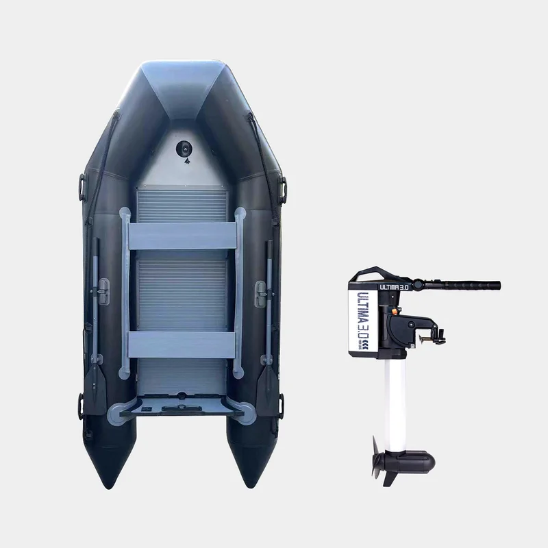 Gummibåt / gummijolle med elmotor RUBB 330 Pro Flex, aluminiumdurk, svart + Haswing Ultima Travel, 3.0 hk, 1030 W, 54 cm rigglängd, med integrerat bat