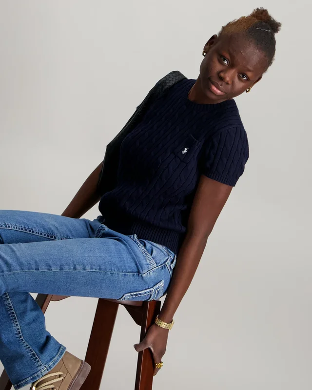 Polo Ralph Lauren Cable-Knit Cotton Short-Sleeve Sweater Blå Tröjor Tjej - Kids Brand Store