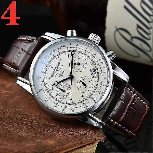 【NX】2023 Zeppelin Watch Topp Vattentät Äkta Läder Business Casual Quartz Klocka Herr Tre Ögon Multifunktionell Kronograf