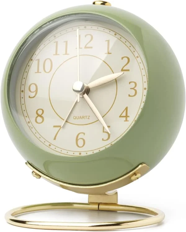 1 Piece Green Desk Clock Battery Operated, Silent Alarm for Bedroom